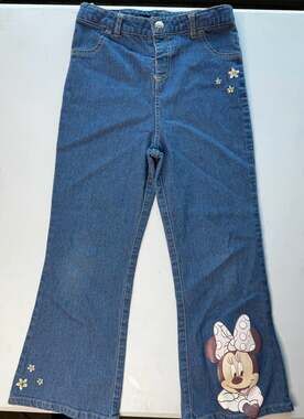 Junior Minnie Mouse Girls Blue Denim Flare Jeans with Minnie Graphic and Daisy E